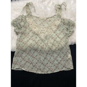 Ralph Lauren Denim & Supply XS Sheer Green Floral Boho Cold Shoulder Top